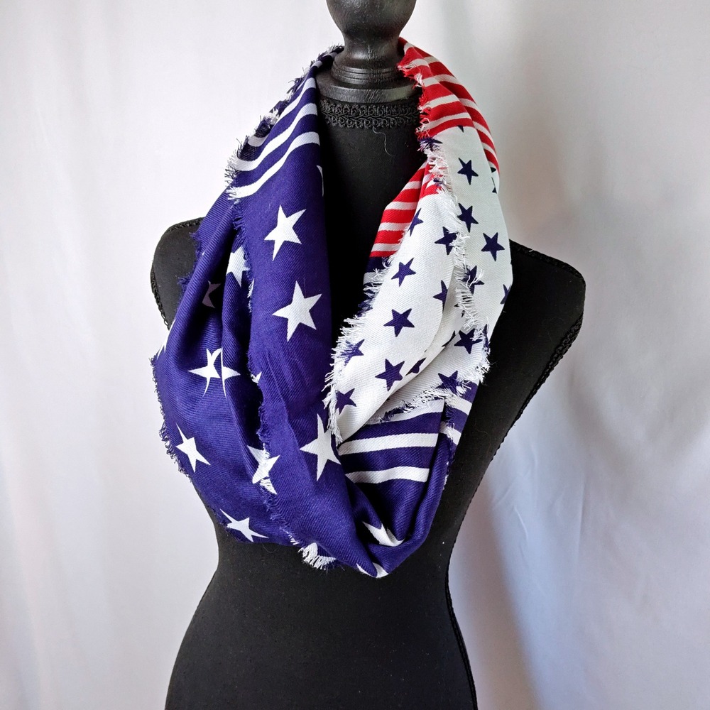 Joan Rivers Infinity Scarf Red White Blue Stars Stripes Americana Patriotic